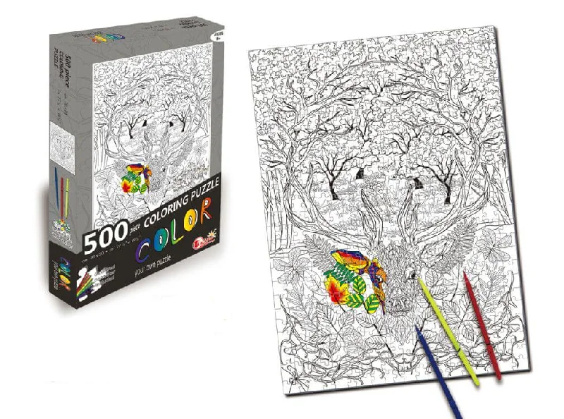 Deer 500 Piece Coloring Jigsaw Puzzle + 6 Markers