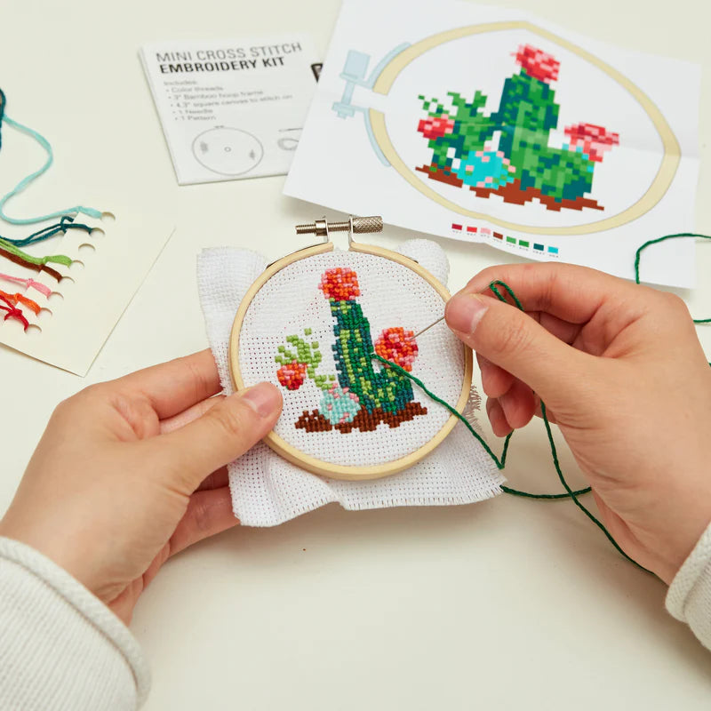 Mini Cross Stitch Embroidery Kit Cactus by Kikkerland