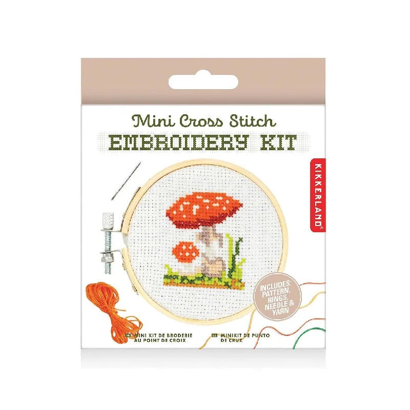 Mini Cross Stitch Embroidery Kit Mushroom by Kikkerland