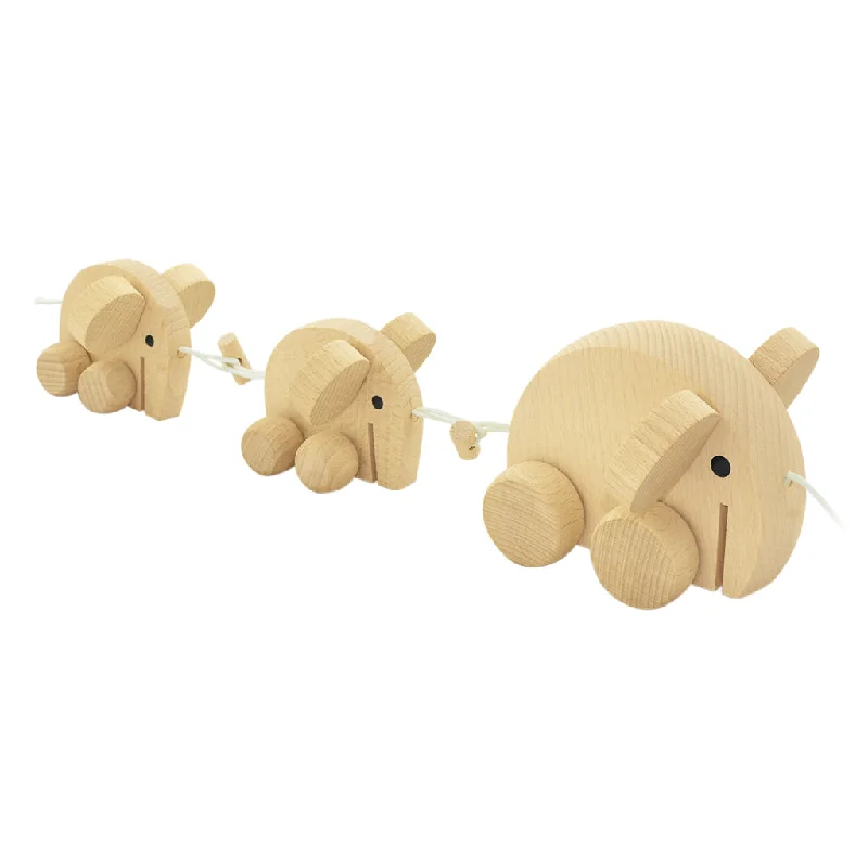 Wooden Pull Along Elephant Family