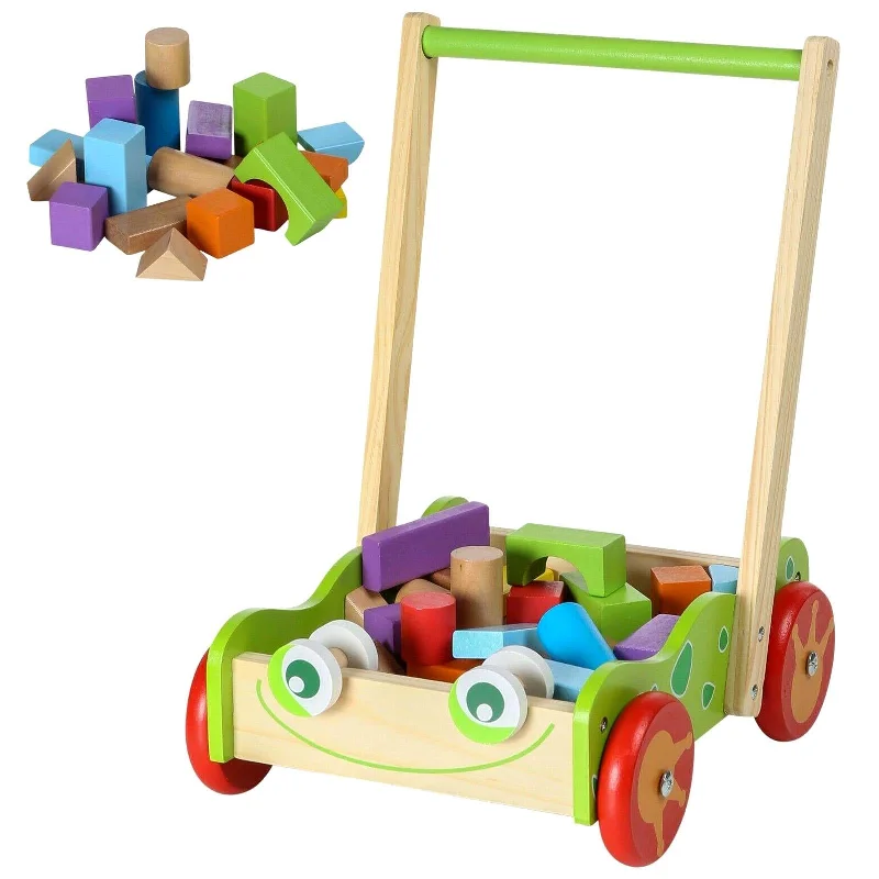 Baby Wooden Walker and Building Bricks Set