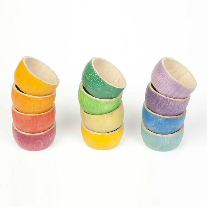 12 Rainbow Wooden Bowls