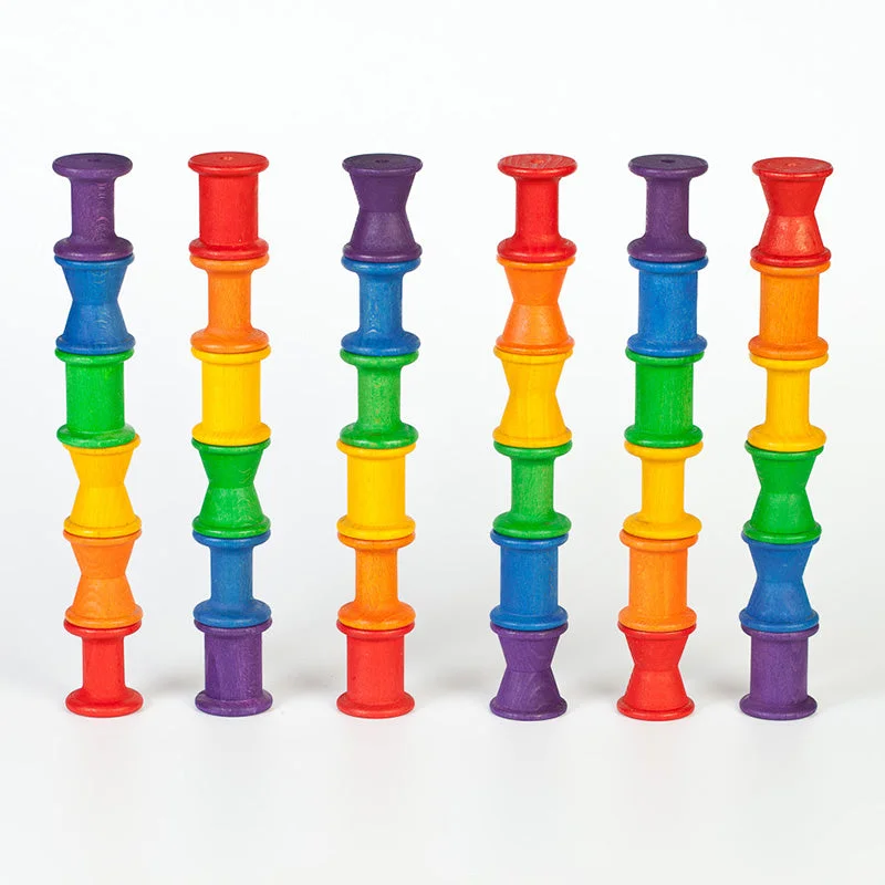 36 Wooden Spools Rainbow Set