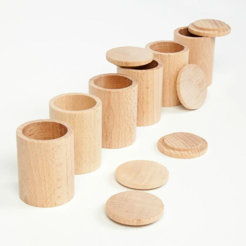 6 Wooden Cups with Lids Set