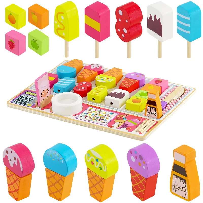 Kids Wooden Ice Cream Shop Set Role Play Toys