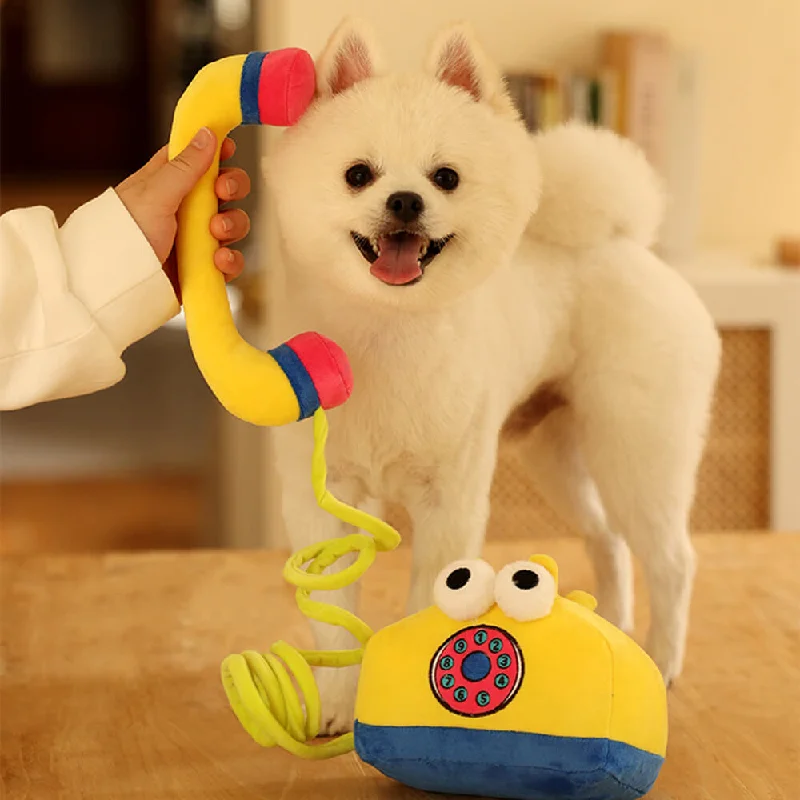 Landline Phone Squeaky Teeth Cleaning Interactive Plush Chew Dog Toy