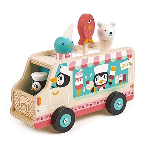 Tender Leaf Toys - Food Truck Style Pretend Food Play Ice Cream Wooden Vehicle for Age 18m+