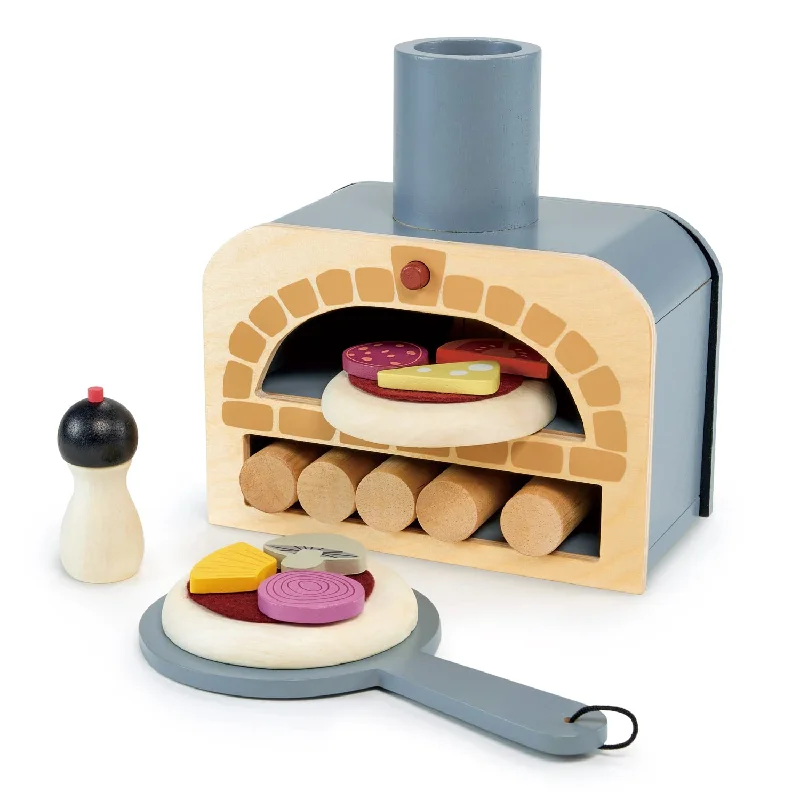 Tender Leaf Toys - Make Me a Pizza! - Pizza Toy Oven, 18 Piece Wooden Play Food Set - Develops Social, Creative and Imaginative Skills, Gender-Neutral for Boys and Girls - Age 3+