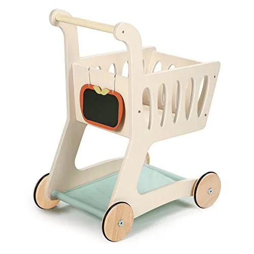 Tender Leaf Toys - Shopping Cart - Wooden Shopping Cart with Extra Storage - Perfect Role Play Toy, Promotes Creativity and Imagination for Boys and Girls - Age 3+