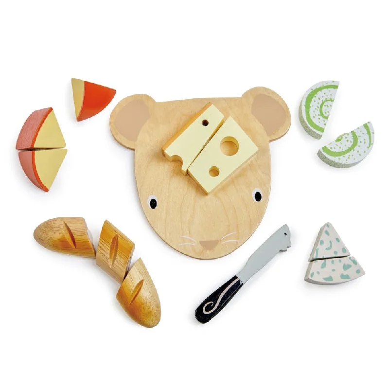 Tender Leaf Toys - Cheese Chopping Board - Wooden Play Food Set with 4 Choppable Cheeses, Baguette, Wood Knife and Illustrated Board - Improves Fine Motor Skills - Develops Social Skills - Age 2+