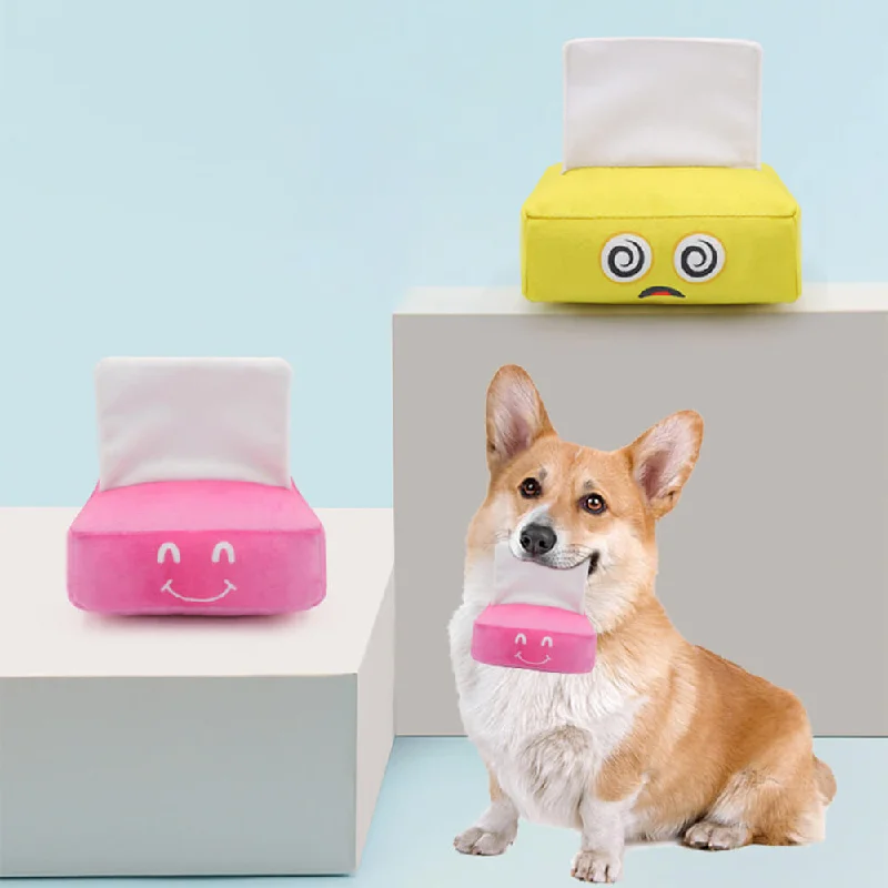 Tissue Box Shape Washable Squeaker Interactive Plush Dog Toy