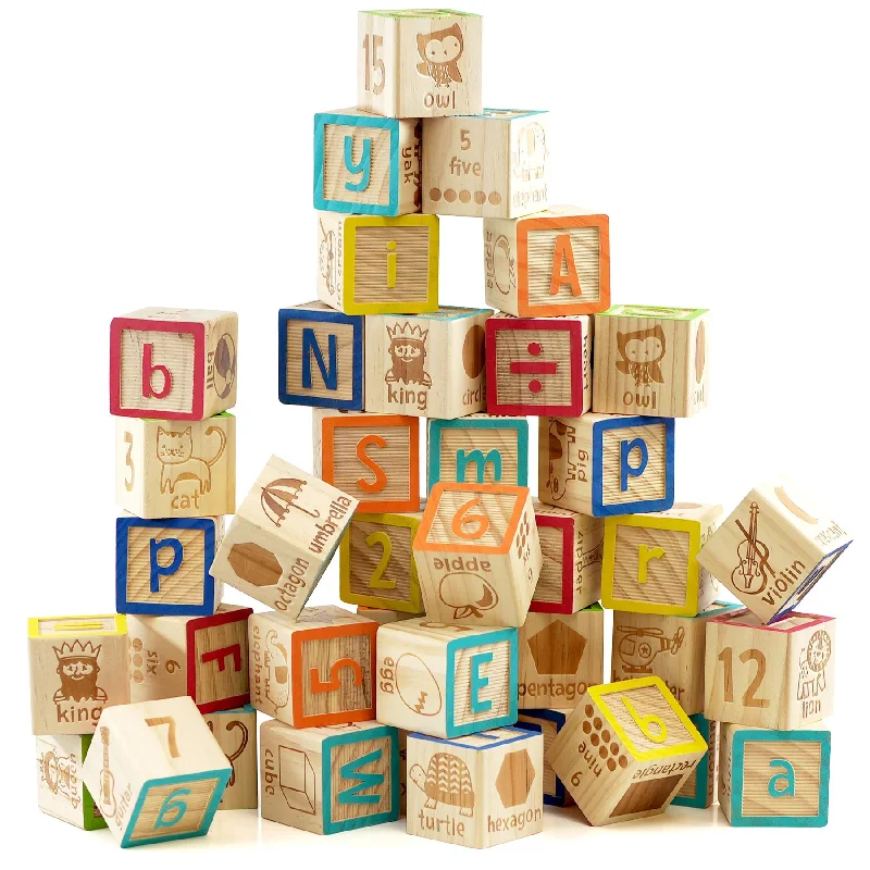 Wooden ABC 123 Block Set Kids Educational Toys