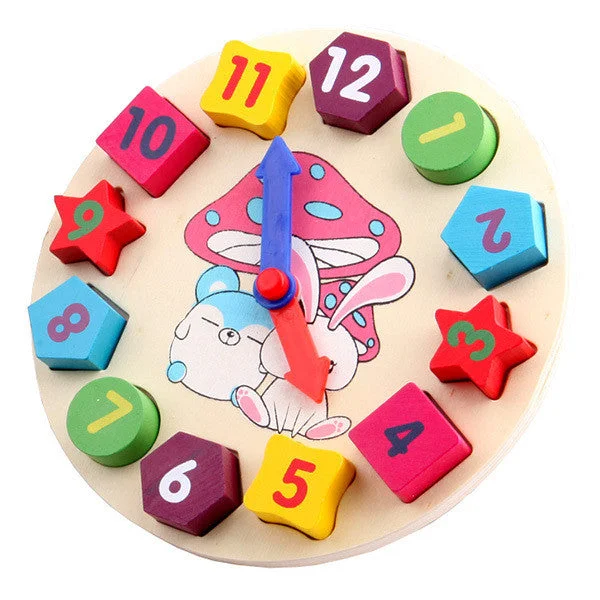 Wooden toy Digital Geometry Clock Children's educational toy building blocks