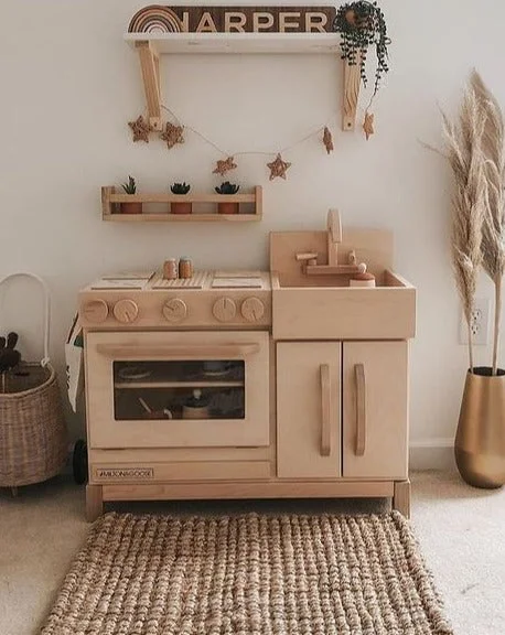 Wooden Toddler Play Kitchen-Natural