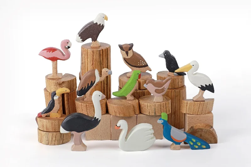 Birch Birds Set Of 12 | Wooden Bird Toys Set for Kids