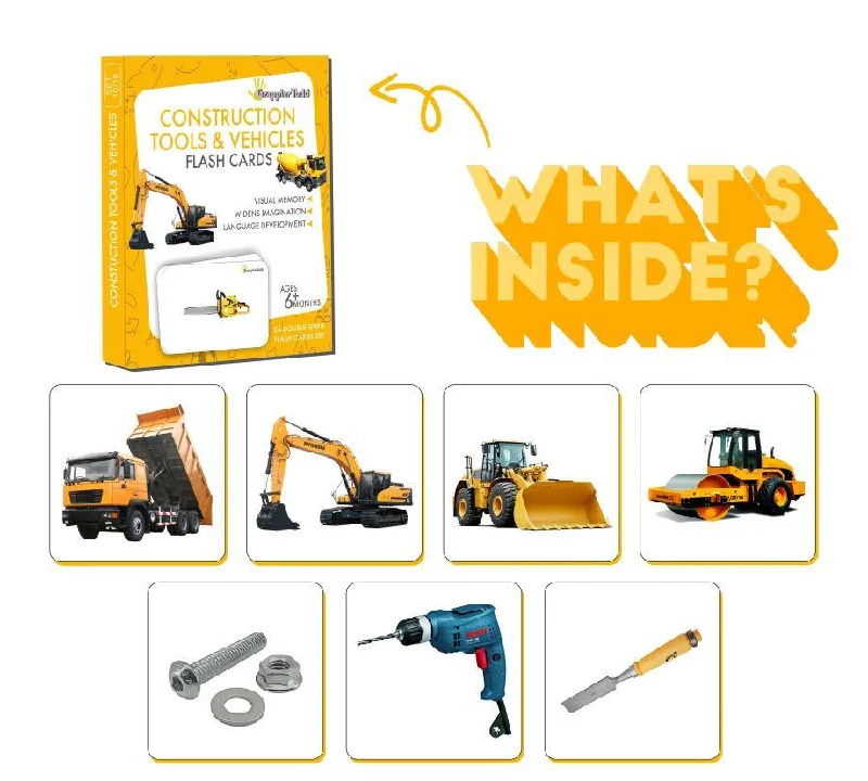 Construction Tools And Vehicles Flash Cards