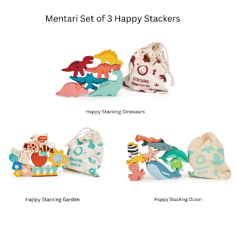 Mentari Set of 3 Happy Stackers Bundle (Garden, Ocean, Dinosaur)