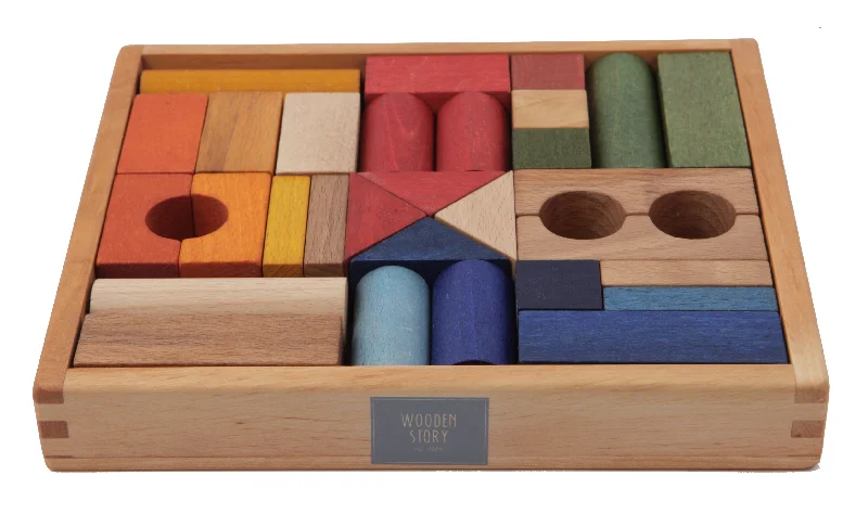 Rainbow Colored Blocks In Tray - 30 pcs