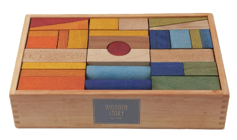 Rainbow Colored Extra Large Wooden Blocks In Tray - 63 pcs