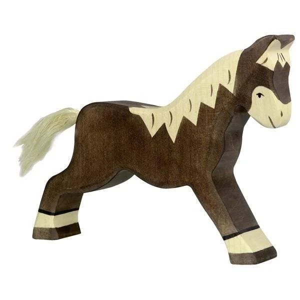 Wooden Dark Brown Horse Running