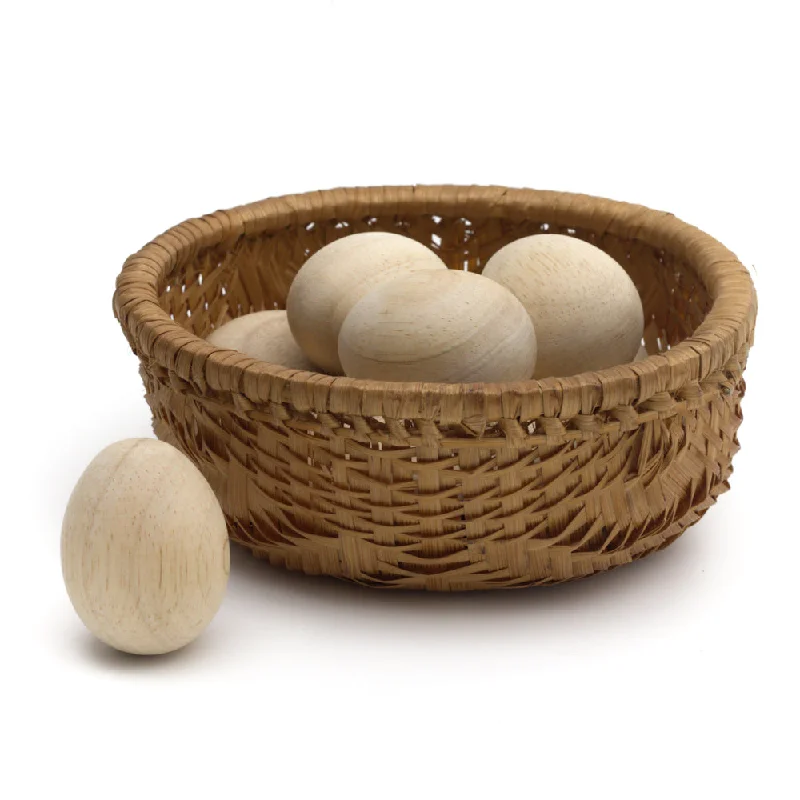 WOODEN EGG SET + BASKET<br>Set of 12 eggs