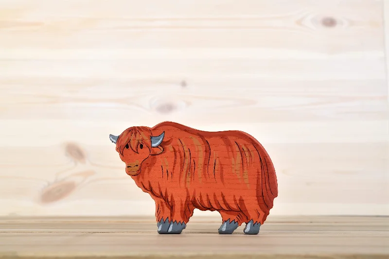 Wooden Highland Cow Toy