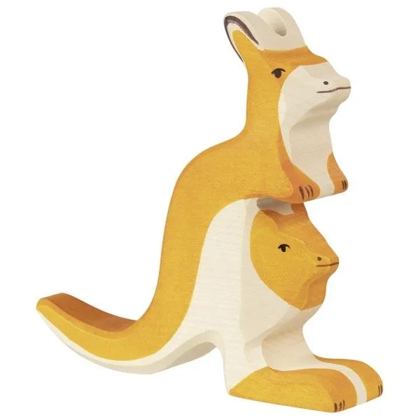 Wooden Kangaroo with Young