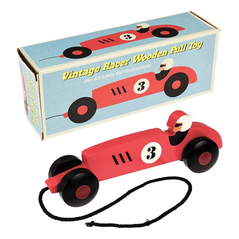 Wooden Pull Toy - Vintage Racer Car