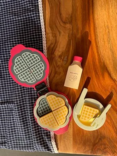 Wooden Waffle Maker - Sweet Treat Toddler & Kids Pretend Play Cooking Toy Set | Imagination and Creativity for 1 Year + (Pink Color)