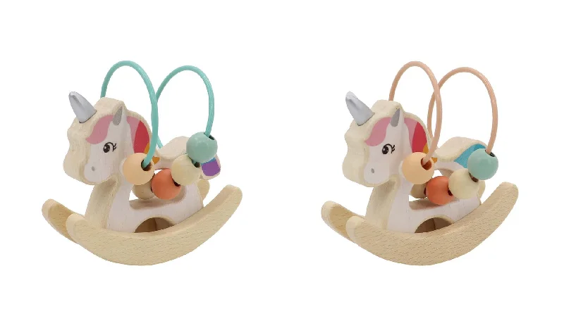 Wooden Unicorn Rocker With Beads In Display Box